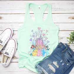 disney princess tank, watercolor princess tee, disney castle tank, disney tiana, cinderella, belle, jasmine tee, disney