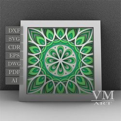 s03 - layered 3d mandala shadow box svg, laser cut file mandala dxf, layered mandala svg for cricut, 3d flower mandala