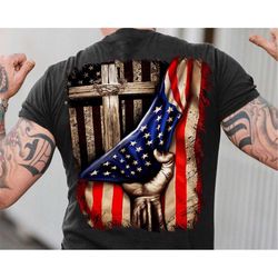 God Jesus Christ Behind American Flag Shirt, Hand Pulling Down USA Flag, God Christ Cross Shirt, Christian Gift, Patriot