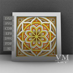 s08 - layered 3d mandala shadow box svg, laser cut file mandala dxf, layered mandala svg for cricut, 3d flower mandala