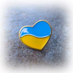 Handmade enamel brass pin ukrainian heart,yellow blue heart pin,ukraine flag colors pin,ukrainian gift,ukrainian brooch