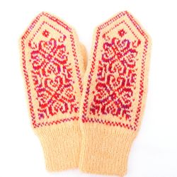 Merino wool mittens women hand knitted Scandinavian winter mittens with Nordic snowflake pattern Christmas gift for Her
