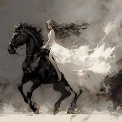girl on the black horse (oil painting)