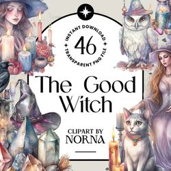the good magic witch bundle watercolor clipart png transparent background