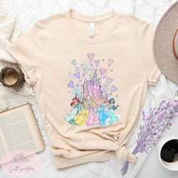 disney princess shirt, disney watercolor castle tee, birthday girl shirt, princess balloons shirt, disney girl shirt, di