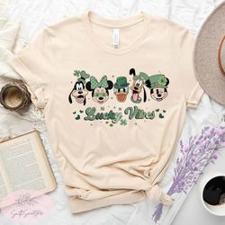 disney st patrick's day shirt, mickey and friends head shirt, disney lucky vibes shirt, disney shamrock irish shirt, dis