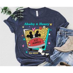 personalized mickey and minnie just married shirt / custom disney wedding t-shirt / custom disneyland valentine's day co
