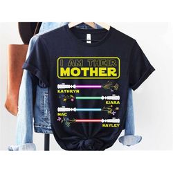 i am their mother custom kid name lightsabers floral shirt / star wars mom t-shirt / mother's day gift ideas / mom gift