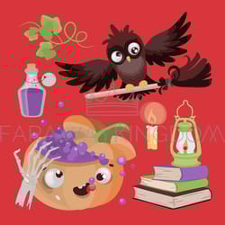 owl halloween pumpkin potion cartoon vector illustration set