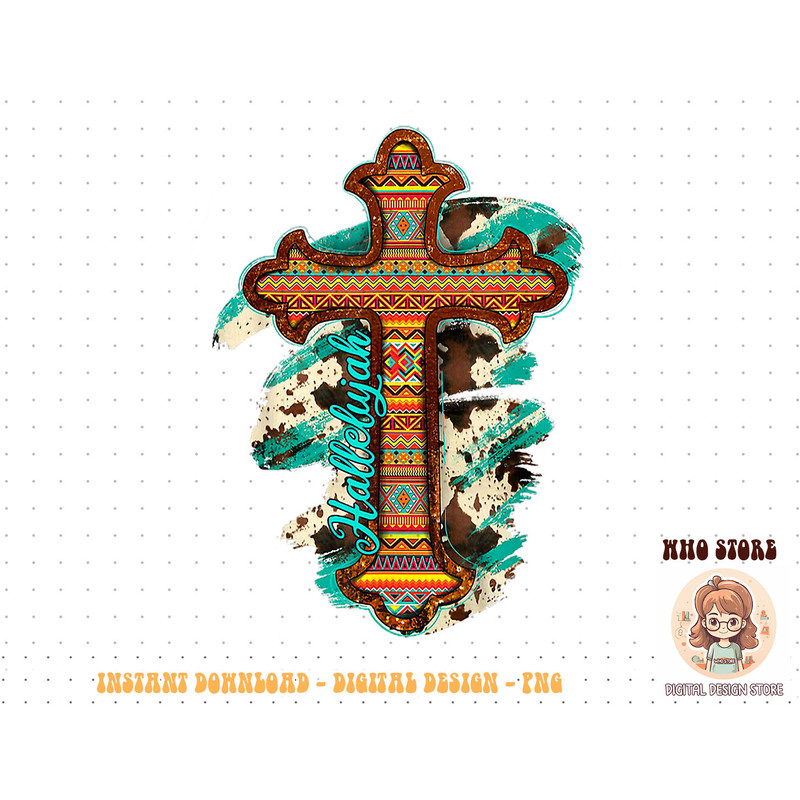 Cowhide Turquoise Western Aztec Cross Christian Hallelujah T-Shirt copy.jpg