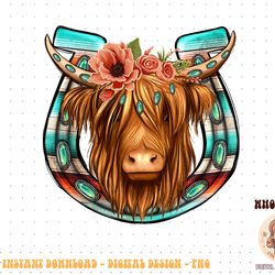 floral highland cow heifer horseshoe western country cowboy png