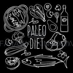 paleo black proper nutrition food diet vector illustration set