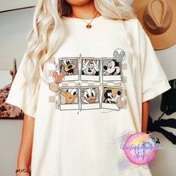 retro mickey and friends polaroid comfort color shirt, disney checkered shirt, disney balloon shirt, vintage disney grou
