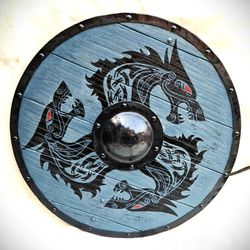 Fenrir Grey Wolf Authentic Battle worn Viking Shield | Medieval Wooden Shield | Viking Warrior Shield | Dragon Shield |