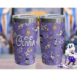custom name disney100 mickey and friends purple tumbler / personalized disney 100 years of wonder / disneyland 100th ann