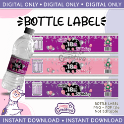 Happy 18th bottle label, Printable Birthday party, Digital printable, instant download, not editable