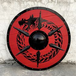 24" Viking Black Dragon Wooden Shield Viking Warrior Shield Knight Replica Shield Home Decor Shield Gift Item
