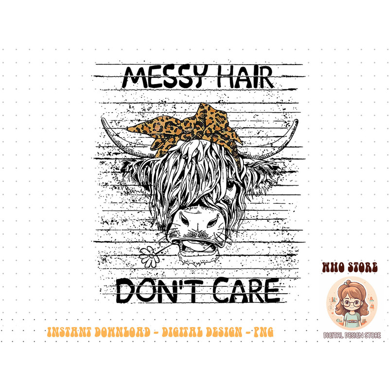 Highland Cow Leopard Bandana Messy Hair Don't Care Western T-Shirt copy.jpg