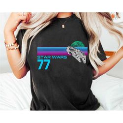 retro star wars 80s millennium falcon art neon skyline graphic shirt / star wars celebration / may the 4th be with you /