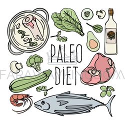 PALEO MENU Healthy Low Carb Diet Food Vector Illustration Set