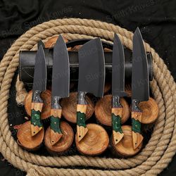 Custom Damascus Chef Knife Set, Japanese Kitchen Knife Set, BBQ Knives Set, Outdoor Cooking Camping Knife Set
