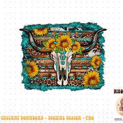 longhorn bull skull sunflower turquoise western country png