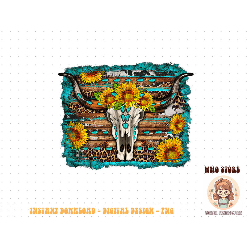 Longhorn Bull Skull Sunflower Turquoise Western Country T-Shirt copy.jpg