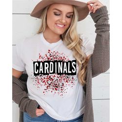cardinals splatter t-shirt, school spirit shirts, school spirit wear, school spirit tshirts, school spirit shirts for wo