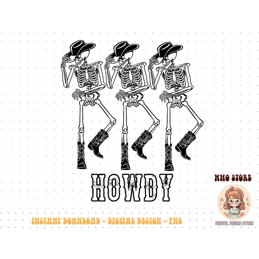 Retro Howdy Skeleton Cowgirl Dancing Cowboy Boots Horse T-Shirt copy.jpg