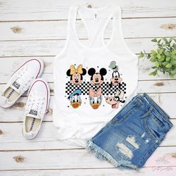vintage mickey checkered tank, retro mickey and friends tank, disney checker tank, disneyworld tank, vintage disneyland