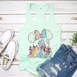 watercolor disney princess tank, princess tank, disney tank, minnie ear princess tank, belle rapunzel tiana ariel, princ