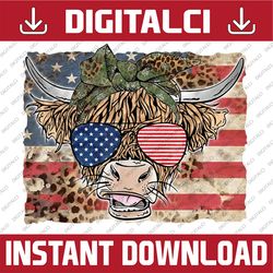 Highland Cow Merica 4th July US Flag Glasses Western Patriot 4th Of July, Memorial day, American Flag, Independence Day