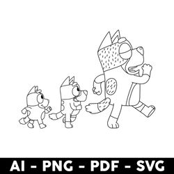 bluey family outline svg, bluey family svg, bluey svg, bluey dog svg, dog family svg, cartoon svg - digital file