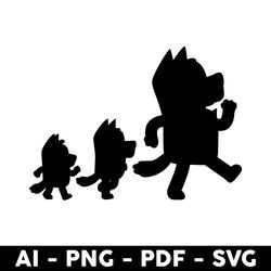 bluey family silhouette svg, bluey family svg, bluey svg, bluey dog svg, dog family svg, cartoon svg - digital file