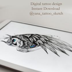 Owl Tattoo Designs Owl Tattoo Sketch Ideas, Instant download PDF, JPG, PNG