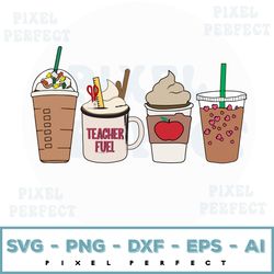 teacher fuel coffee svg, teacher gift svg latte iced coffee digital school svg design, hand drawn printable graphic clip