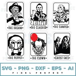 horror movie characters svg bundle, freddy svg, scream svg, pennywise svg, michael myers svg, chucky svg, beetle juice i