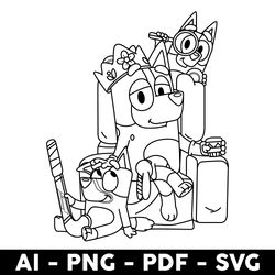mum bluey bingo outline svg, bingo dog svg, mum svg, bluey svg, bluey dog svg, cartoon svg - digital file