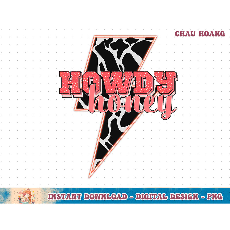Desert Lightning Bolt Howdy Honey Cow Print Western Cowgirls T-Shirt copy.jpg