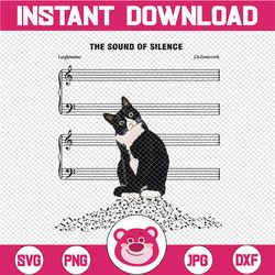 the sound of silence, cat on music note, cat is silence, black and white cat, cat owner, cat lovers, gift for friend, pn