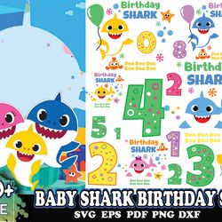 10 baby shark birthday svg, birthday svg, cute shark svg