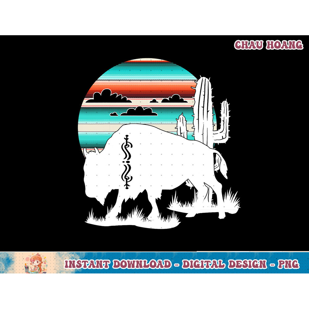 Funny Bison desert Cactus Serape Western Style Turquoise T-Shirt copy.jpg