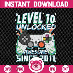 level 10 unlocked awesome 2011 video game 12th birthday gift png - png printable - digital print design
