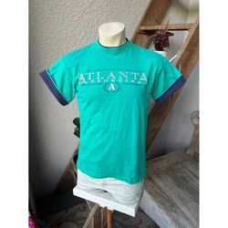 atlanta georgia double sleeved 1980s vintage tee shirt - teal size medium