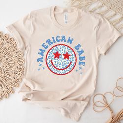 american babe shirt, smiley face american babe tshirt, fourth of july shirt, american babe happy face shirt, america pat