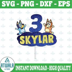 personalized name and age bluey heeler and bingo heeler png, bluey birthday png birthday girl boy bluey bingo sublimatio