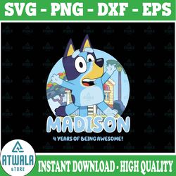 personalized name and ages, bluey png, bluey family png, bluey party animated tv series, bluey birthday png clipart,down