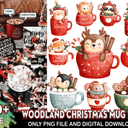 10 christmas mug woodland png, xmas png, christmas woodland png, christmas png, merry christmas svg, instant download