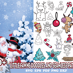little fawns doodles and seamless patterns svg bundle, christmas svg, merry christmas svg, xmas svg, reindeer svg, santa