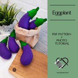 Felt Eggplant Sewing Pattern, DIY Felt Food Template for Kids, Felt Vegetables for Kitchen Decor